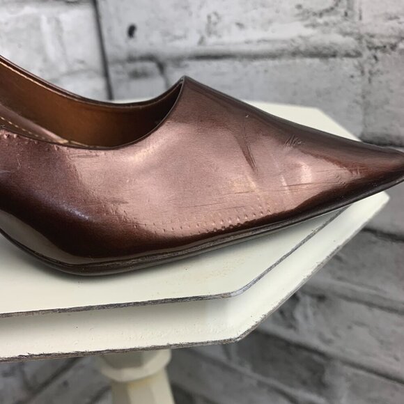 Connie Brown Patent Faux Leather Pointy Toe Pump High Heel Shoes - Picture 10 of 10